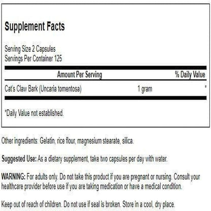 Swanson Uña de Gato de Espectro Completo 500 mg, 250 Cápsulas – Image 2