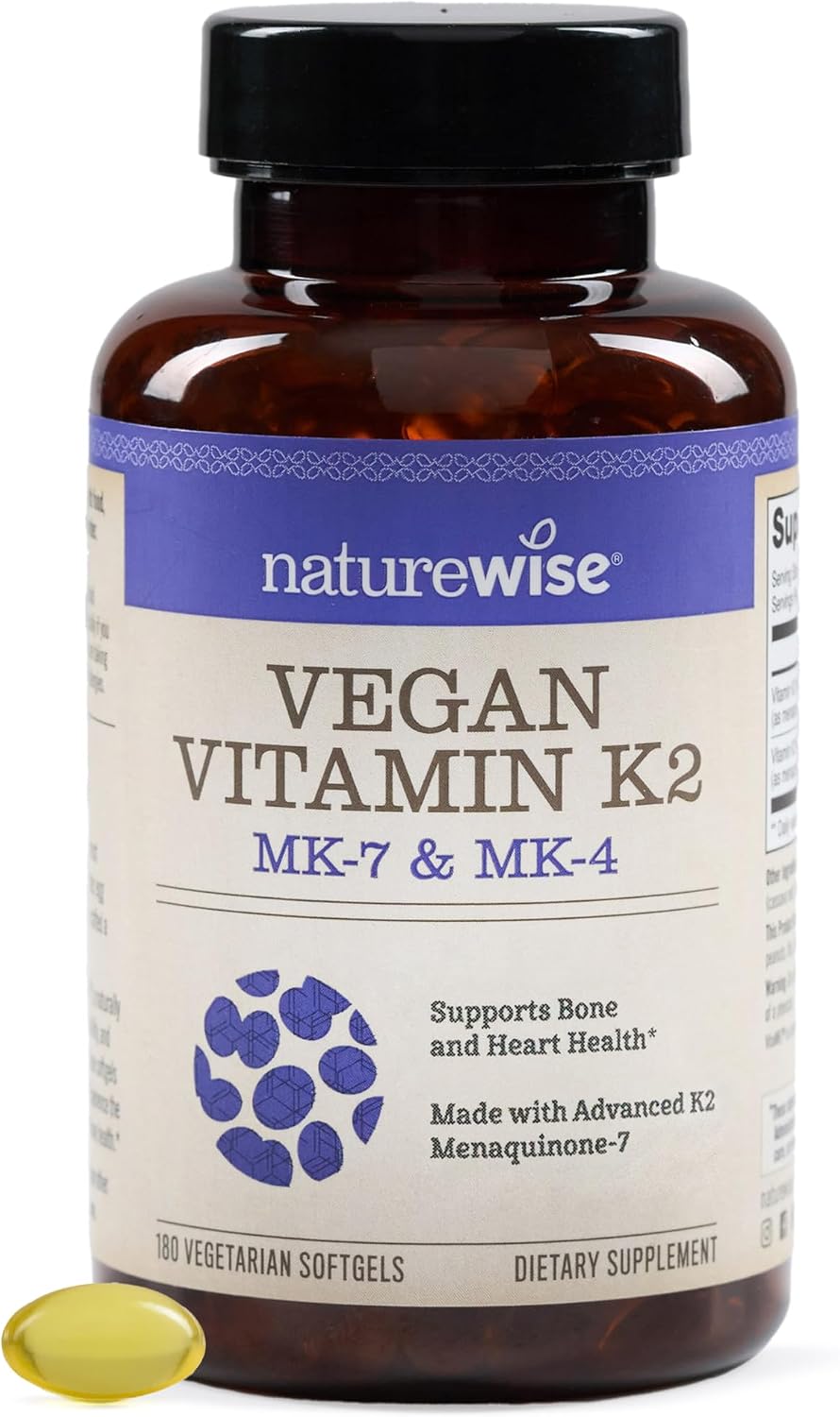 NatureWise Vitamina K2 600 mcg con MK-7 100 mcg y MK-4 500 mcg - Fórmula Mejorada de Biodisponibilidad - Complejo K para la Salud Ósea y Cardíaca - Vegano, Sin Gluten, No-GMO - 180 Cápsulas Blandas (Suministro para 6 Meses)