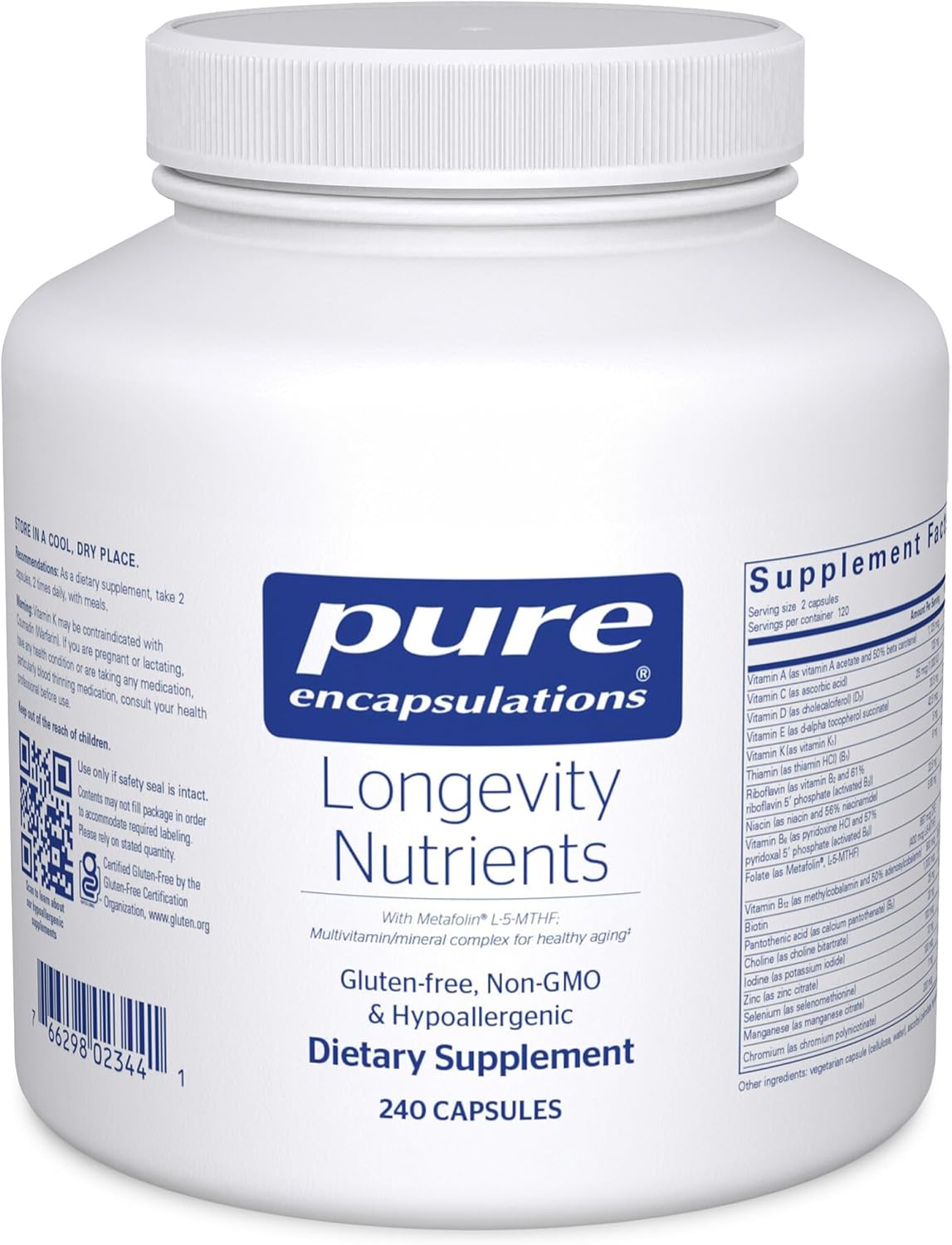 Pure Encapsulations Longevity Nutrients | Complejo Multivitamínico y Mineral para un Envejecimiento Saludable | 240 Cápsulas