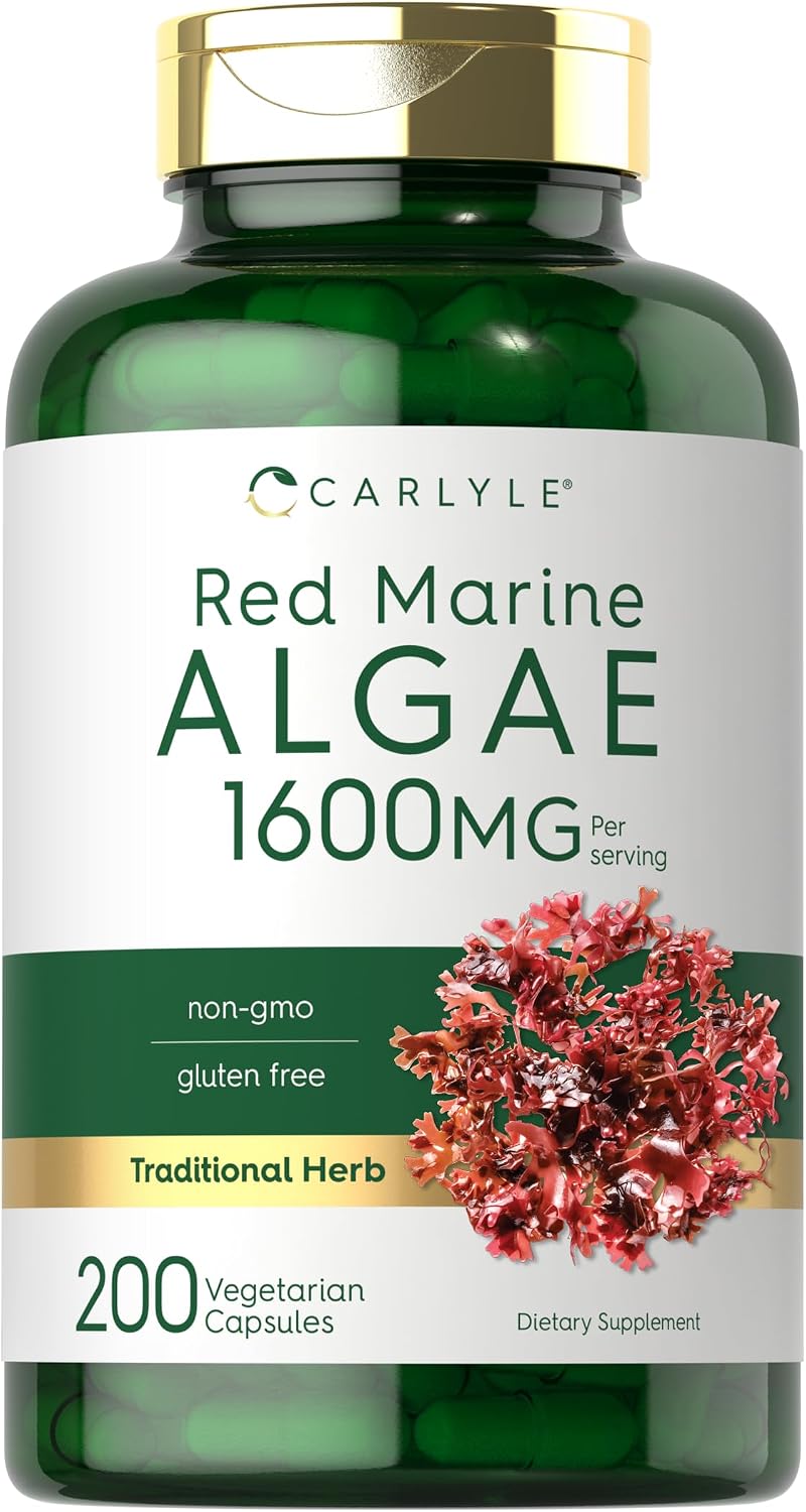 Carlyle Alga Roja Marina 1600mg | 200 Cápsulas | con Calcio, Magnesio y Vitamina D3 | Suplemento Vegetariano, No GMO, Sin Gluten