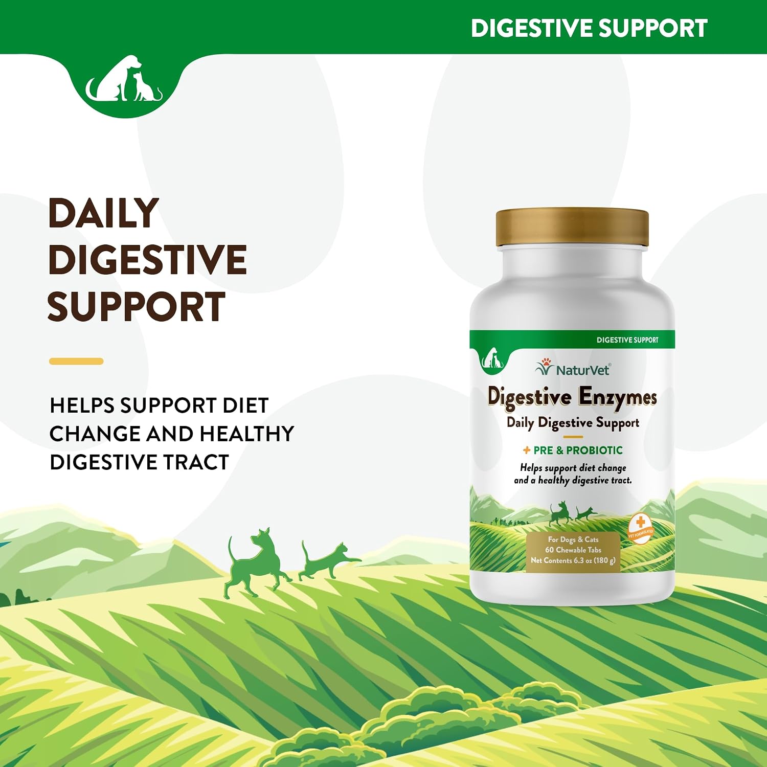 NaturVet – Enzimas Digestivas con Probióticos y Prebióticos para Perros y Gatos (60 Comprimidos Masticables)