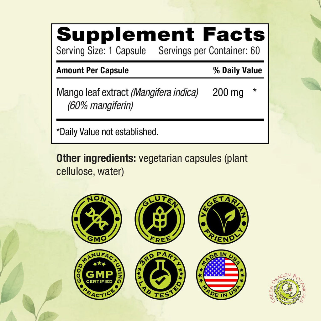 MangoForte™ Hojas de Mango en Cápsulas 200 mg | 60 Cápsulas | Extracto Natural con 60% Mangiferina