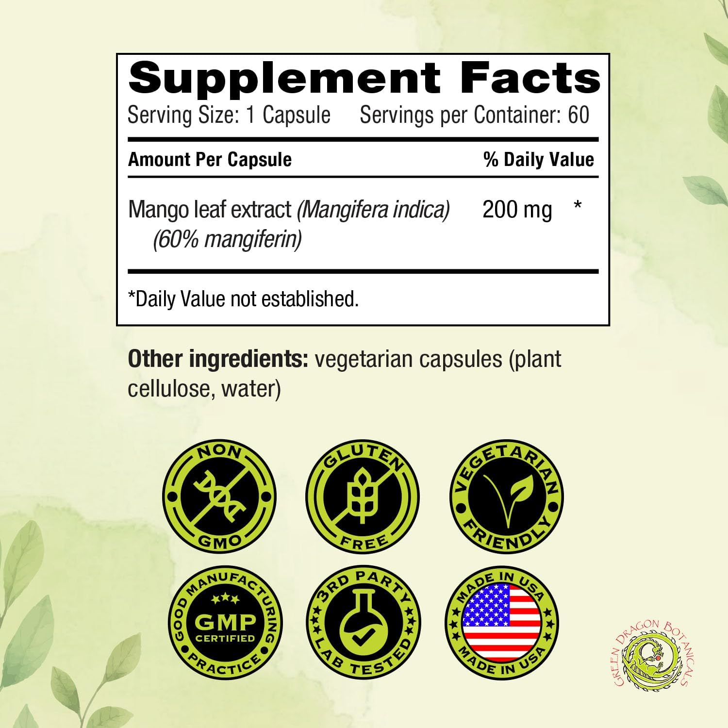 MangoForte™ Hojas de Mango en Cápsulas 200 mg | 60 Cápsulas | Extracto Natural con 60% Mangiferina