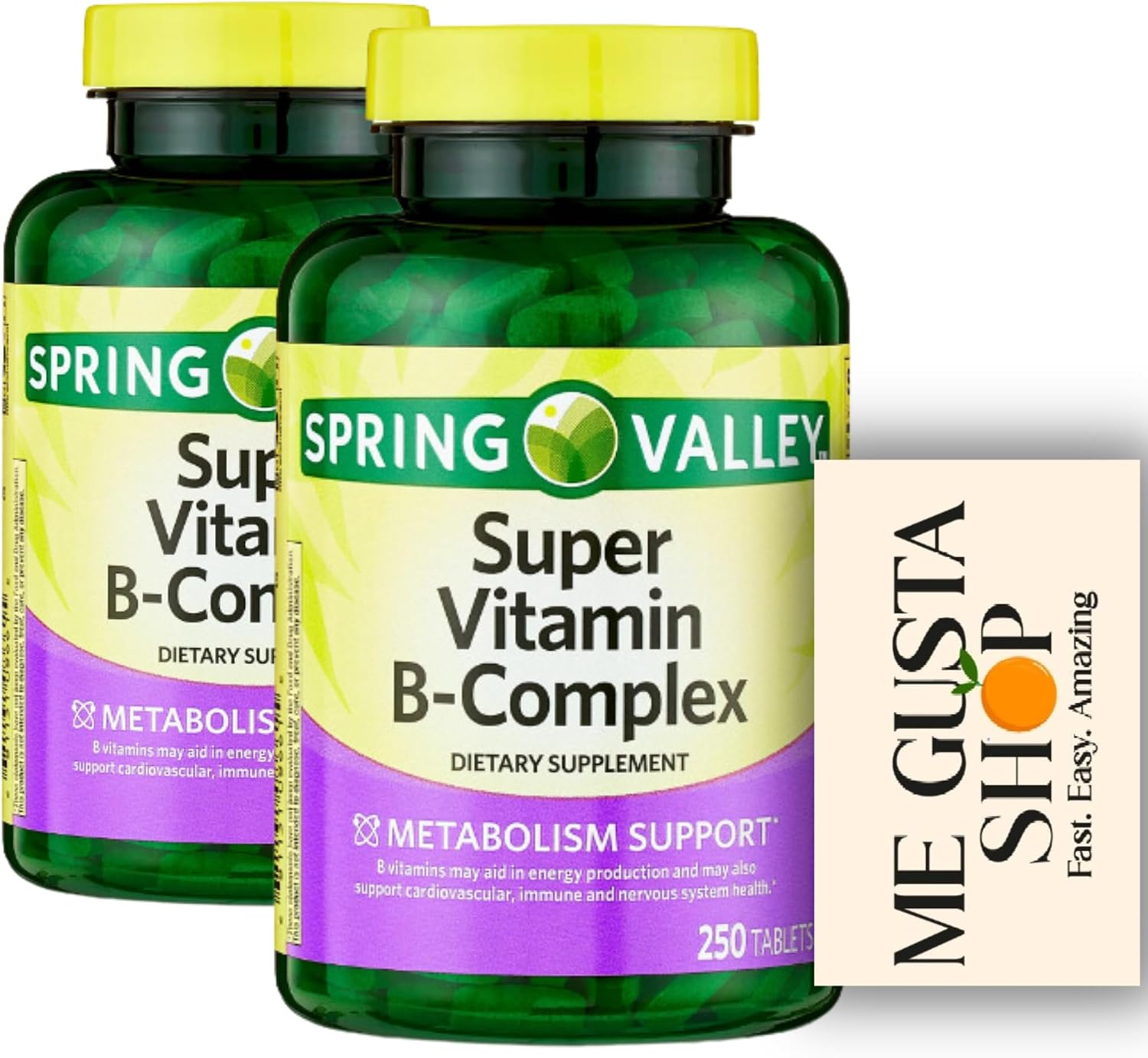 Spring Valley Super Complejo B en Comprimidos, Suplemento Alimenticio, 500 Comprimidos (2 Envases de 250)