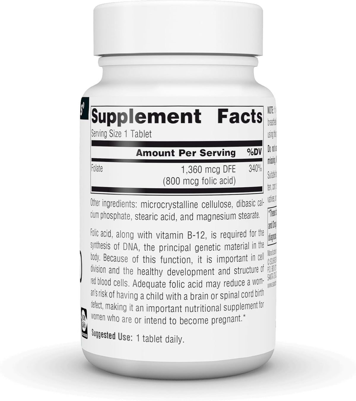 Source Naturals Ácido Fólico 800 mcg - 200 – Metabolismo normal de la homocisteína: El ácido fólico, junto con las – Image 3