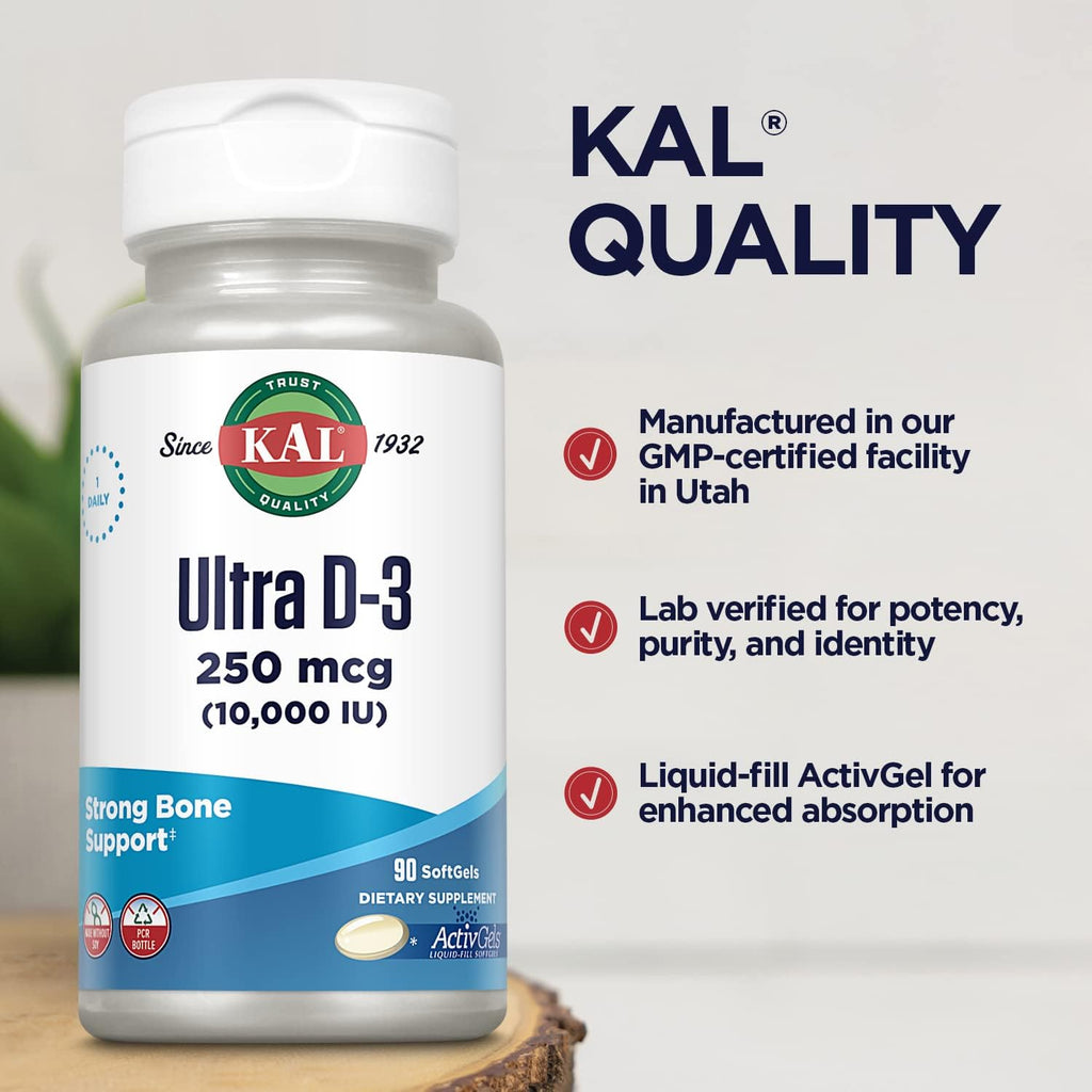 KAL Ultra Vitamina D3 10000 IU (250 mcg) - 90 Softgels