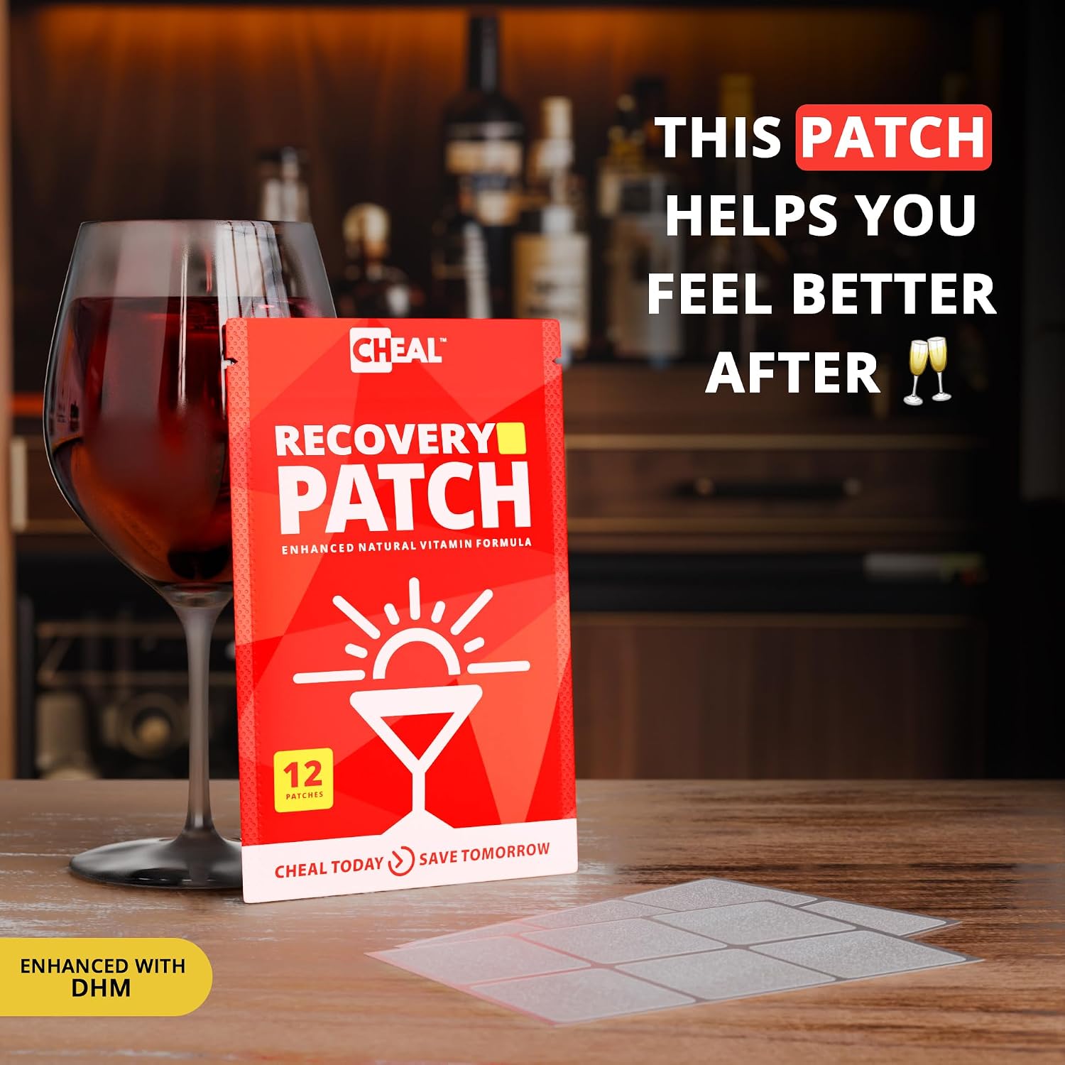 CHEAL Party Recovery Patches - 12 Parches - Recuperación Post-Fiesta - Complejo B - 100% Natural - Transparente e Impermeable
