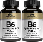 Windmill Vitamina B-6 250 mg Comprimidos - Paquete de 2 (120 Comprimidos)