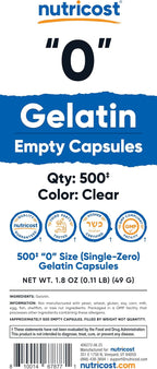 Nutricost Cápsulas Vacías de Gelatina Tamaño 0 - 500 Cápsulas Transparentes - Kosher, No GMO, Sin Soja, Sin Gluten