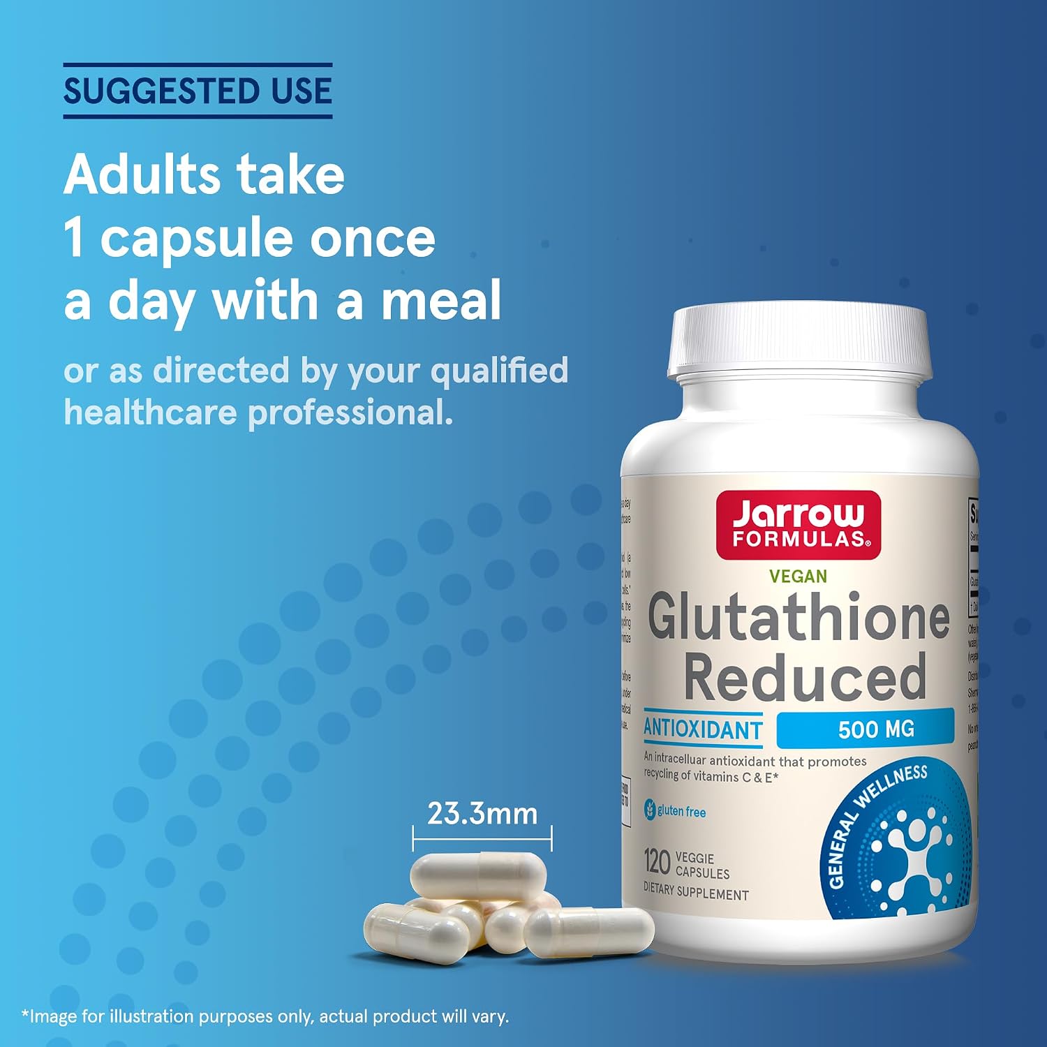 Jarrow Formulas Reduced Glutathione 500 mg - 120 Vegetable Capsules - Intracellular Antioxidant