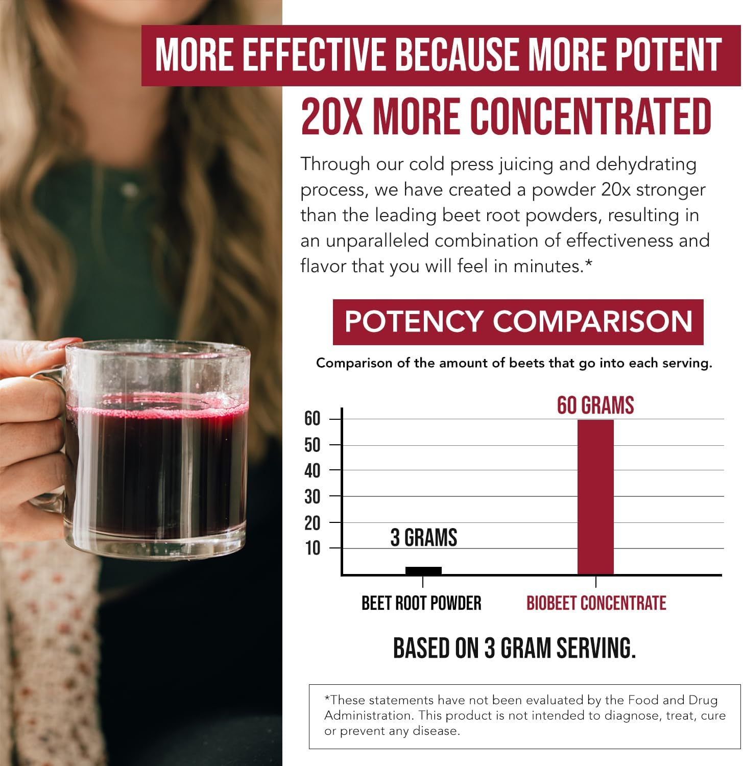 BioBeet Max Strength - Polvo de Jugo de Remolacha Concentrado 20:1 - Orgánico, 50 Raciones
