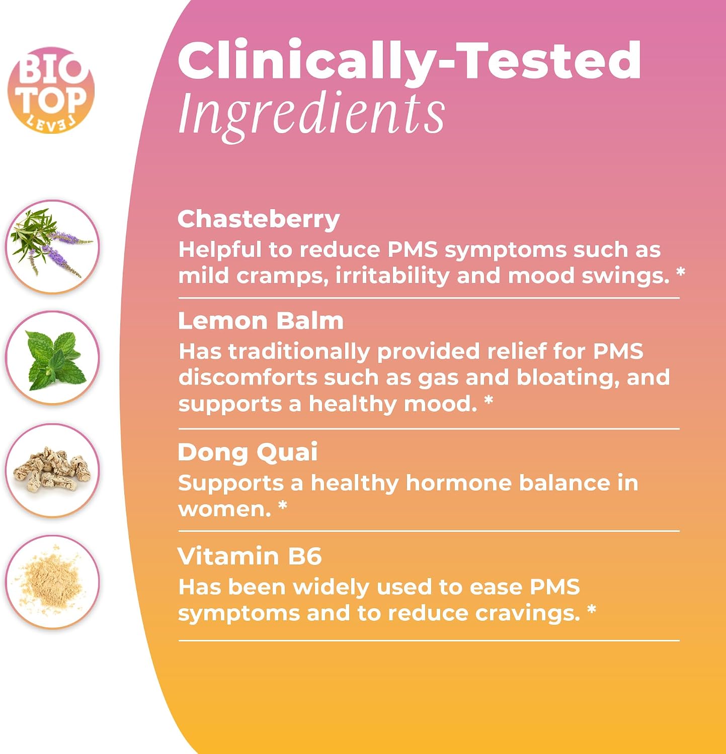 Suplemento para el Alivio del PMS con Vitex, Vitamina B6, Melisa y Dong Quai - 30 Cápsulas Veganas