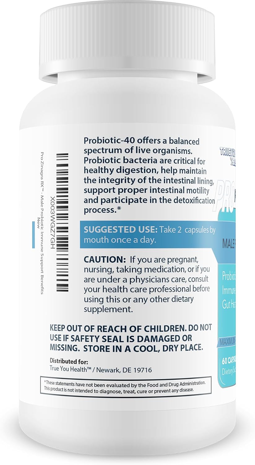 Pro Zinagra RX - Probiótico Masculino con Vitamina D y Zinc (40 mil millones de UFC)