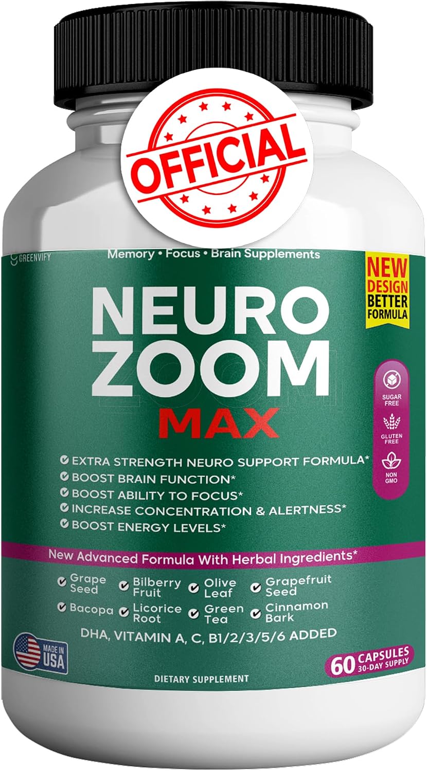 Neuro Zoom Max Extra Strength - Apoyo Cerebral con Ingredientes Herbales, 60 Cápsulas
