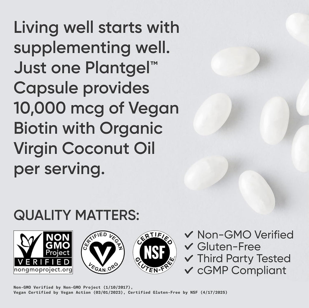 Sports Research Biotina 10.000 mcg con Aceite de Coco Orgánico - 30 Cápsulas Blandas Vegetales