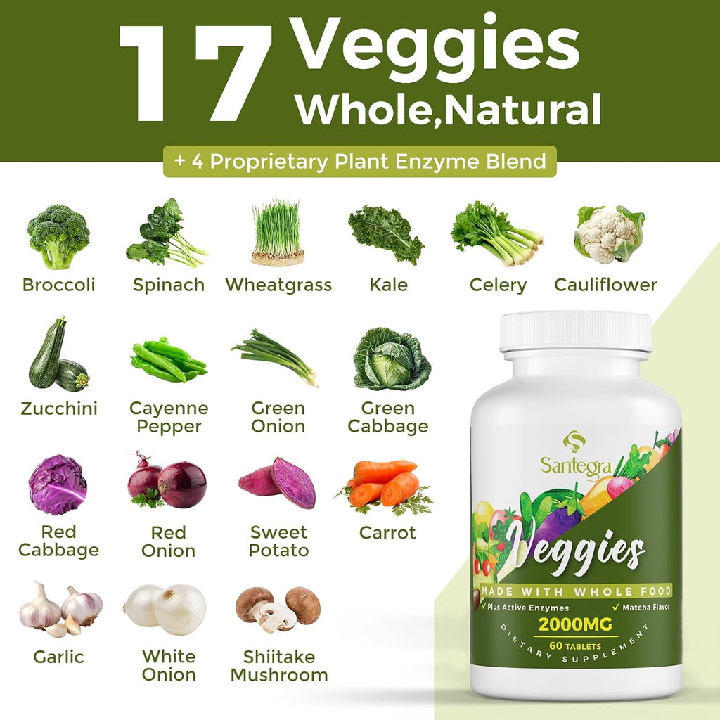 Santegra 2000 MG Fruit and Veggies Supplement, 35+ Fruits and Vegetables, 120 Tablets