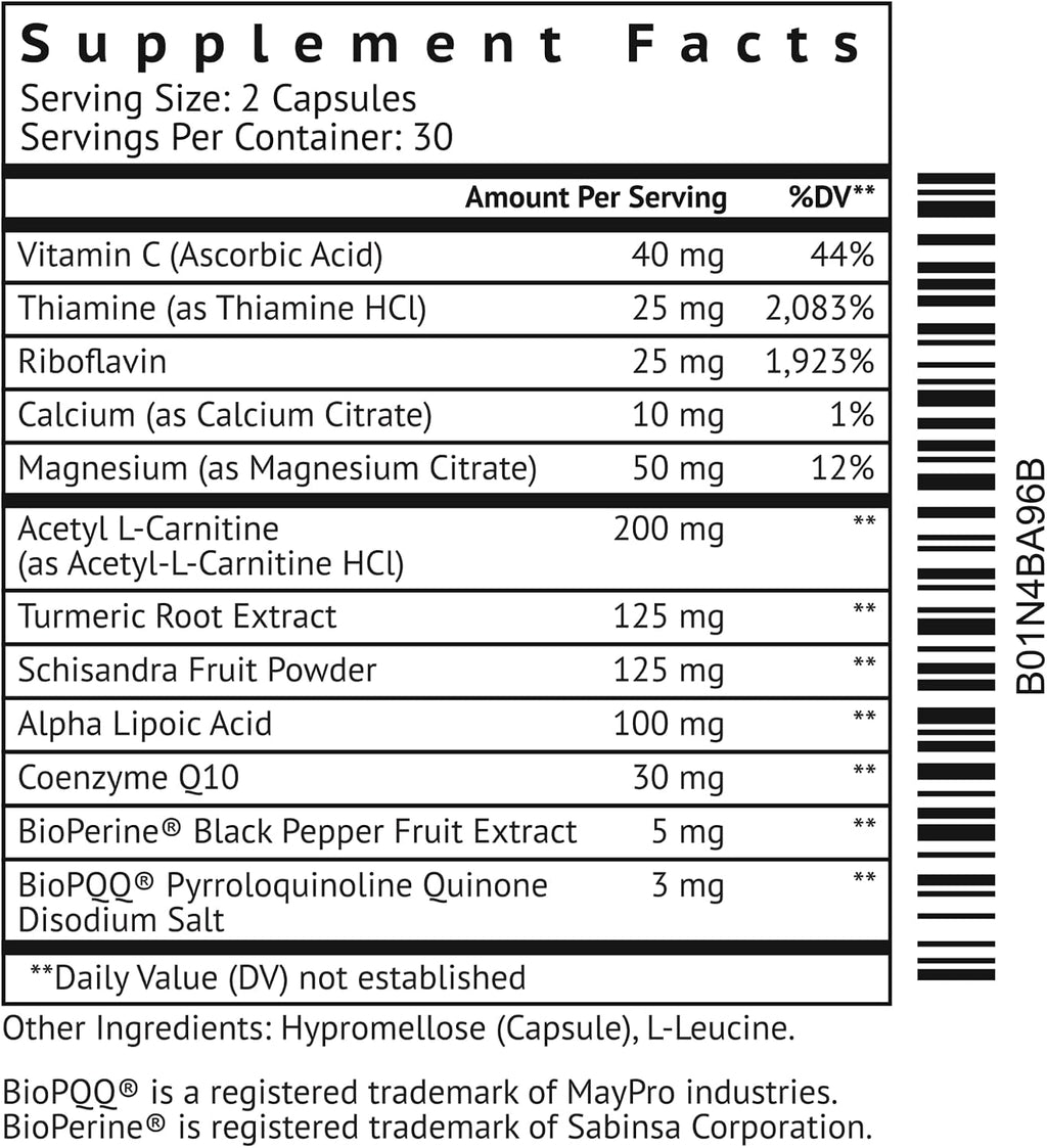 VitaMonk MitoTrax - Suplemento dietético con Acetil L-Carnitina, Coenzima Q10 y BIOPQQ - 60 Cápsulas
