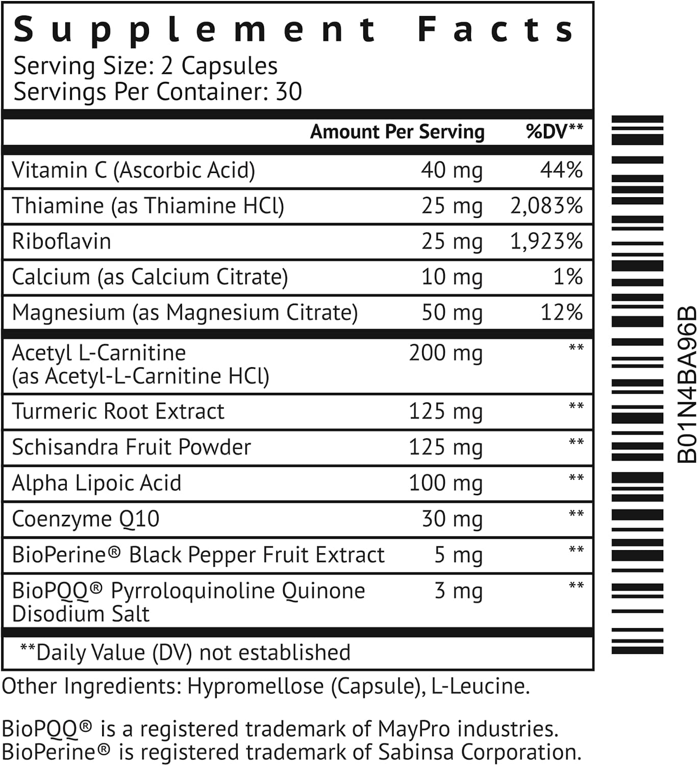 VitaMonk MitoTrax - Suplemento dietético con Acetil L-Carnitina, Coenzima Q10 y BIOPQQ - 60 Cápsulas