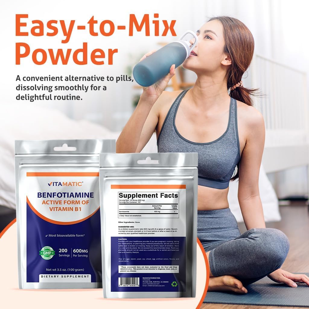 Vitamatic Benfotiamina en Polvo Pura 600 mg por Ración - 100 Gramos - Vitamina B1 Liposoluble