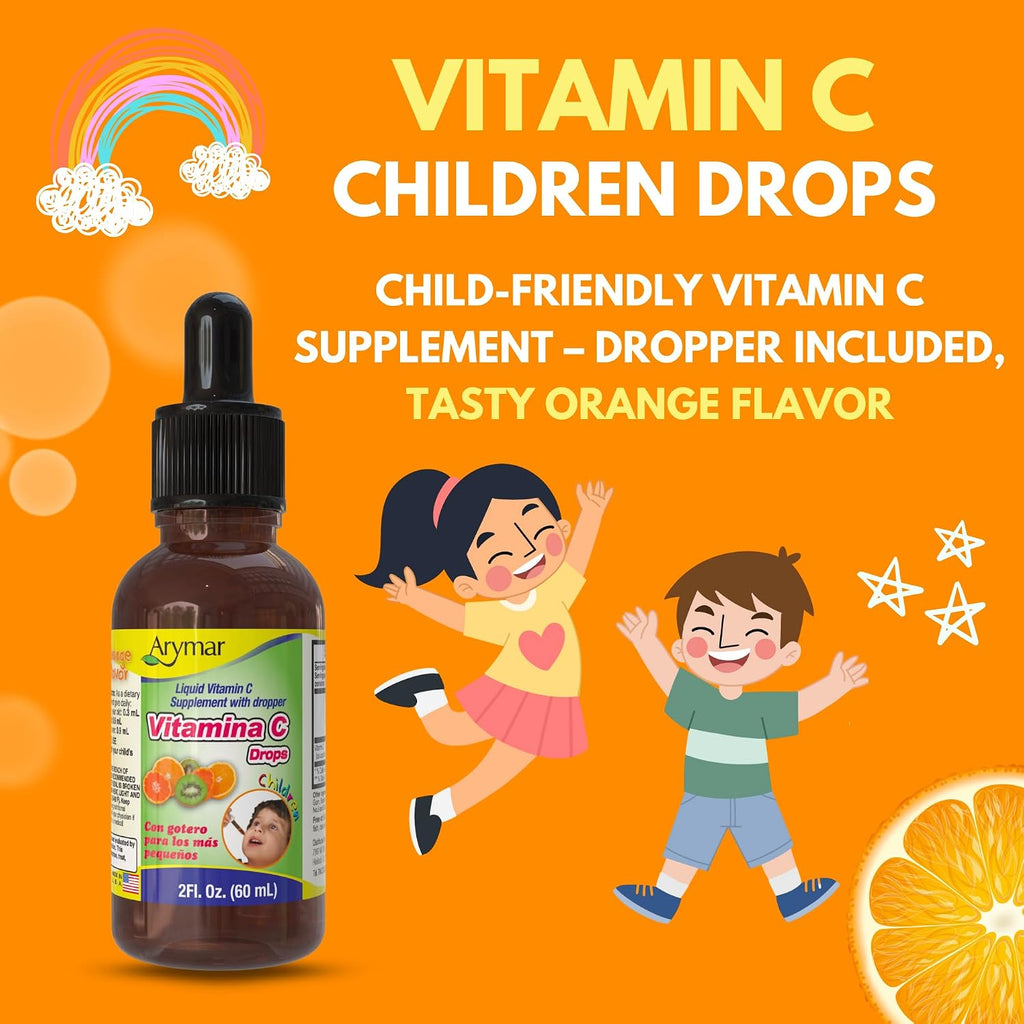 Arymar Vitamin C Drops – Gotas de Vitamina C, 60 ml, Sabor Naranja, Vegano