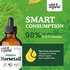 Wild & Organic Tintura de Cola de Caballo - Apoyo para Cabello, Piel y Uñas - Suplemento Líquido Vegano sin Alcohol - 118 ml