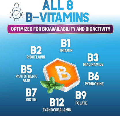 Complejo B-100 Completo con Vitaminas B12, – Reducción del cansancio: La vitamina B2, B3, B5, B6, B9 y B12 – Image 3