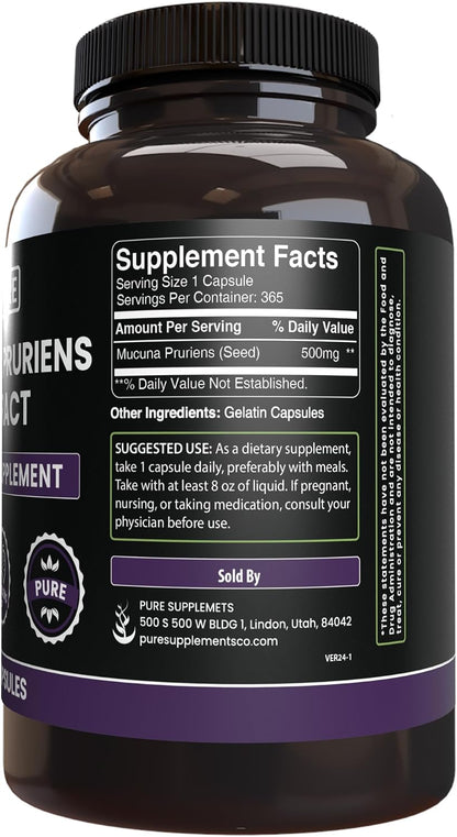 Pure Original Ingredients Mucuna Pruriens (365 Cápsulas) Sin Rellenos, Siempre Puro, Verificado en Laboratorio – Image 2