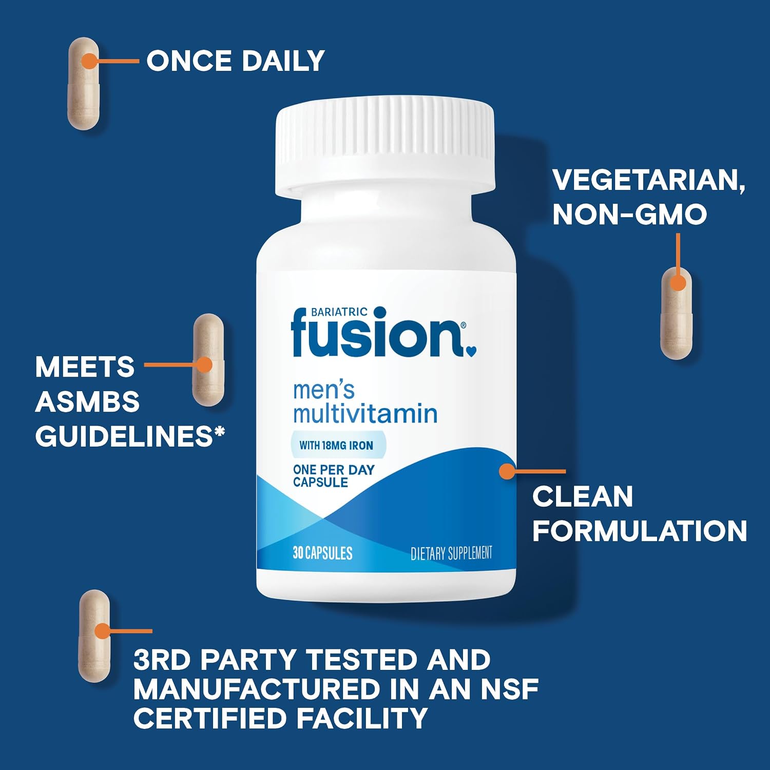 Bariatric Fusion Multivitamínico para Hombres con Hierro – Fórmula diaria para cirugía bariátrica – 30 Cápsulas