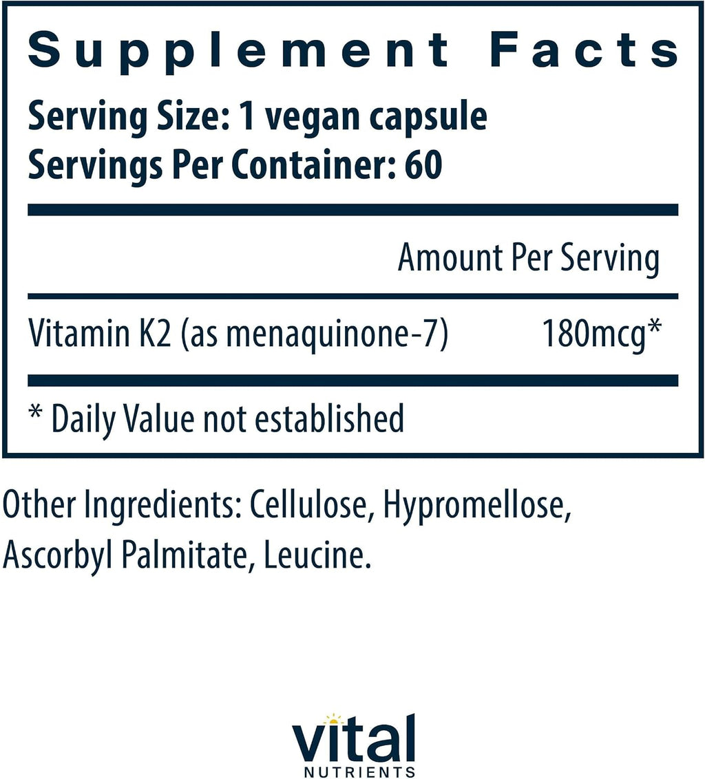 Vital Nutrients Vitamina K2-7 (MK-7) - 60 Cápsulas Veganas