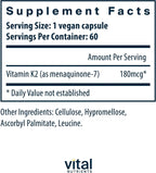 Vital Nutrients Vitamina K2-7 (MK-7) - 60 Cápsulas Veganas