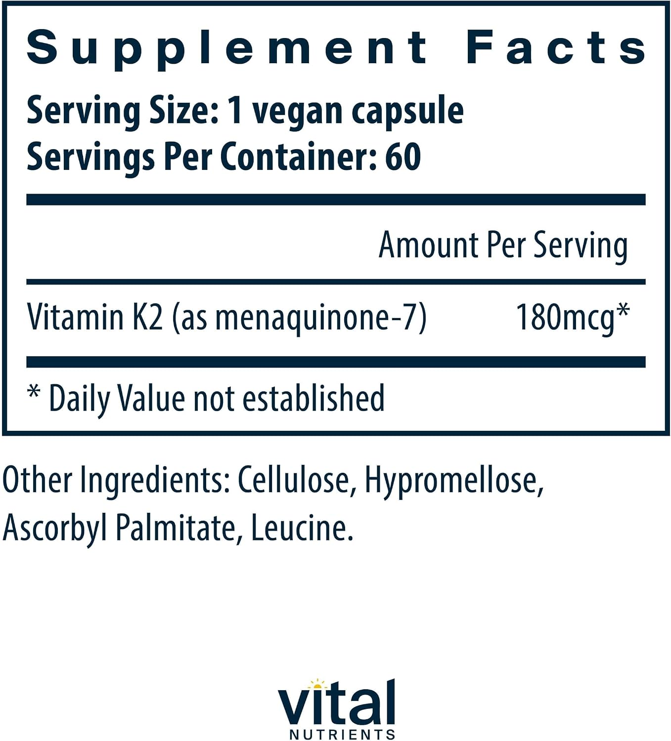Vital Nutrients Vitamina K2-7 (MK-7) - 60 Cápsulas Veganas