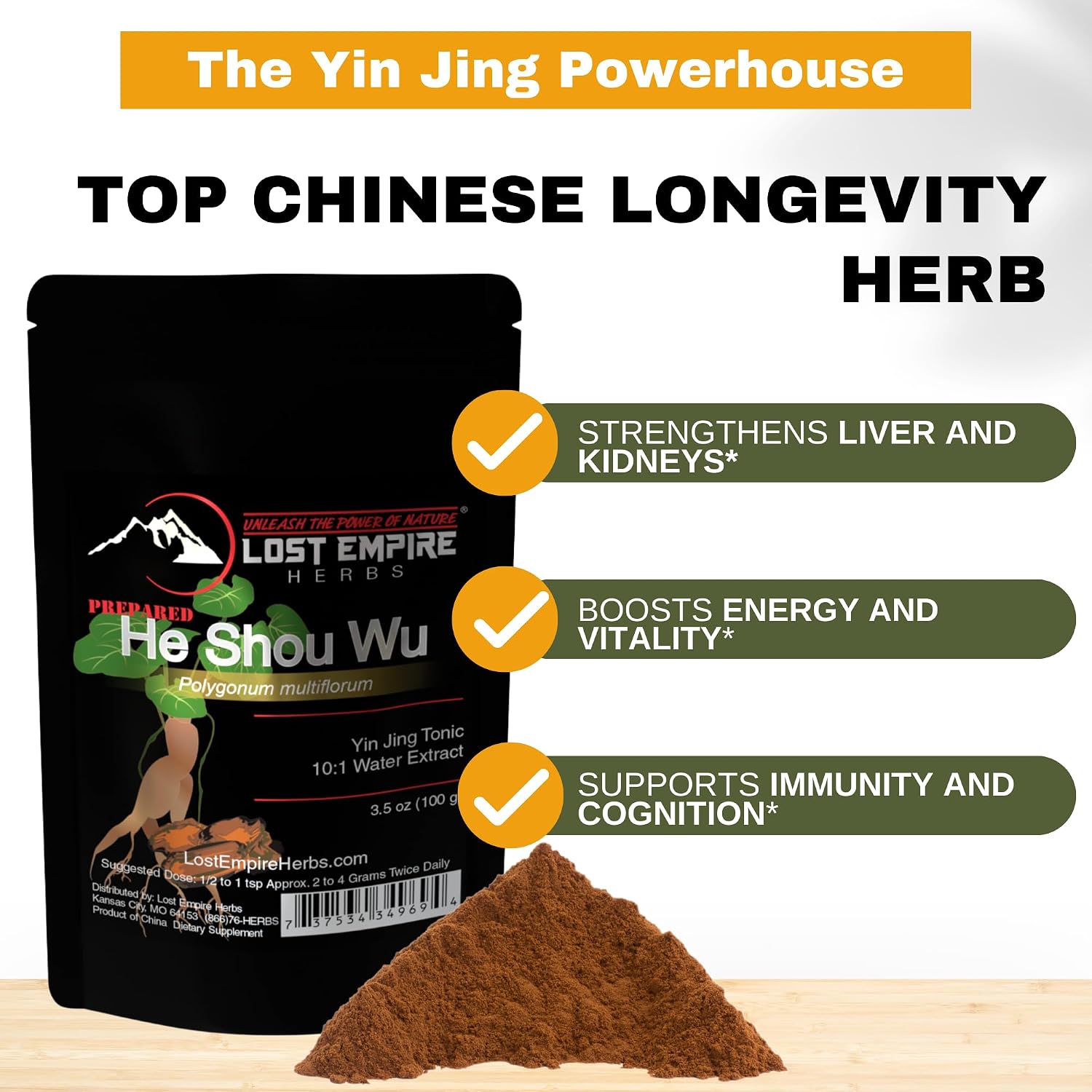 He Shou Wu 10:1 Extracto en Polvo | Raíces de Polygonum multiflorum (Fo-Ti) (100 g)
