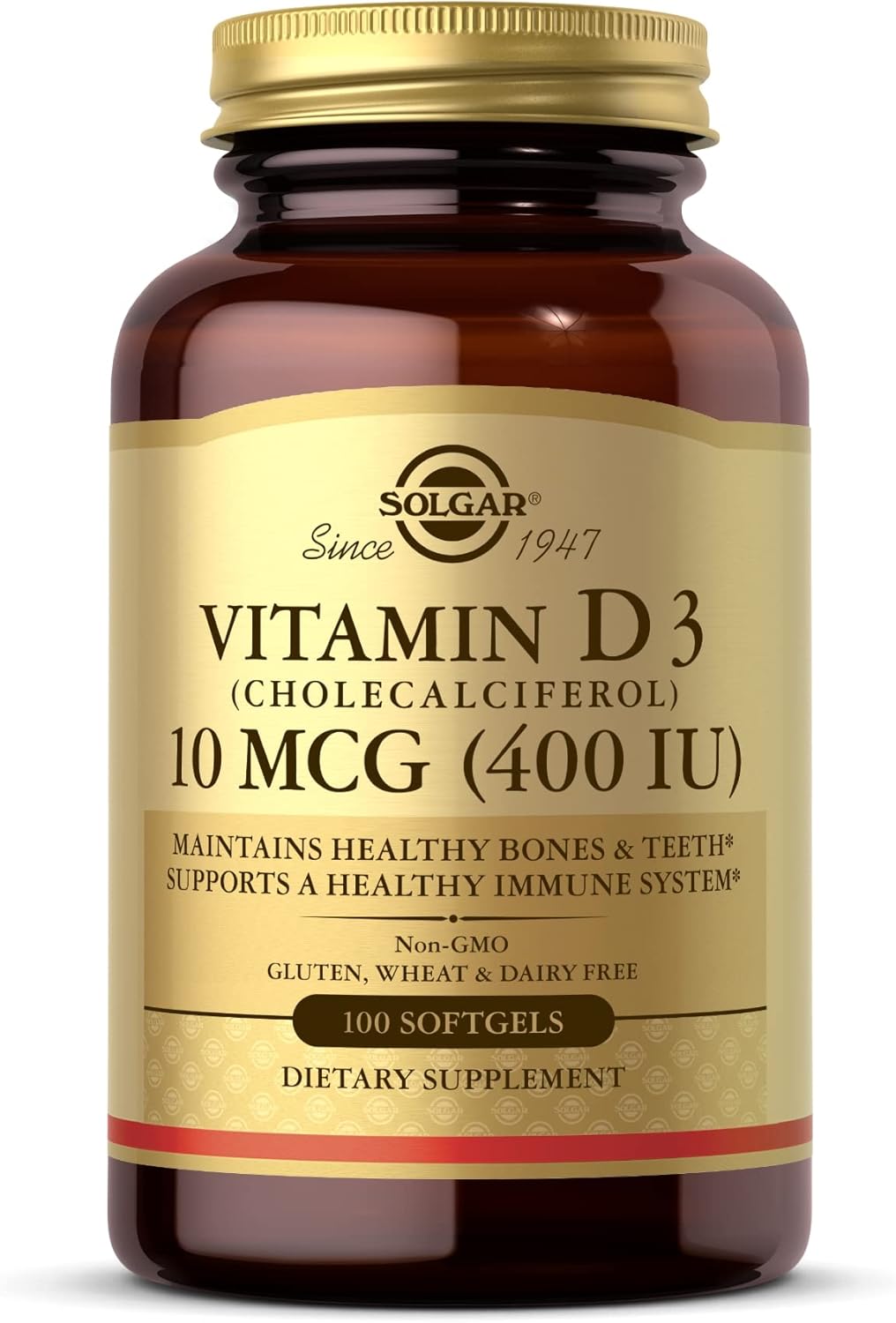 Solgar Vitamin D3 (Cholecalciferol) 10 mcg (400 IU), 100 Softgels