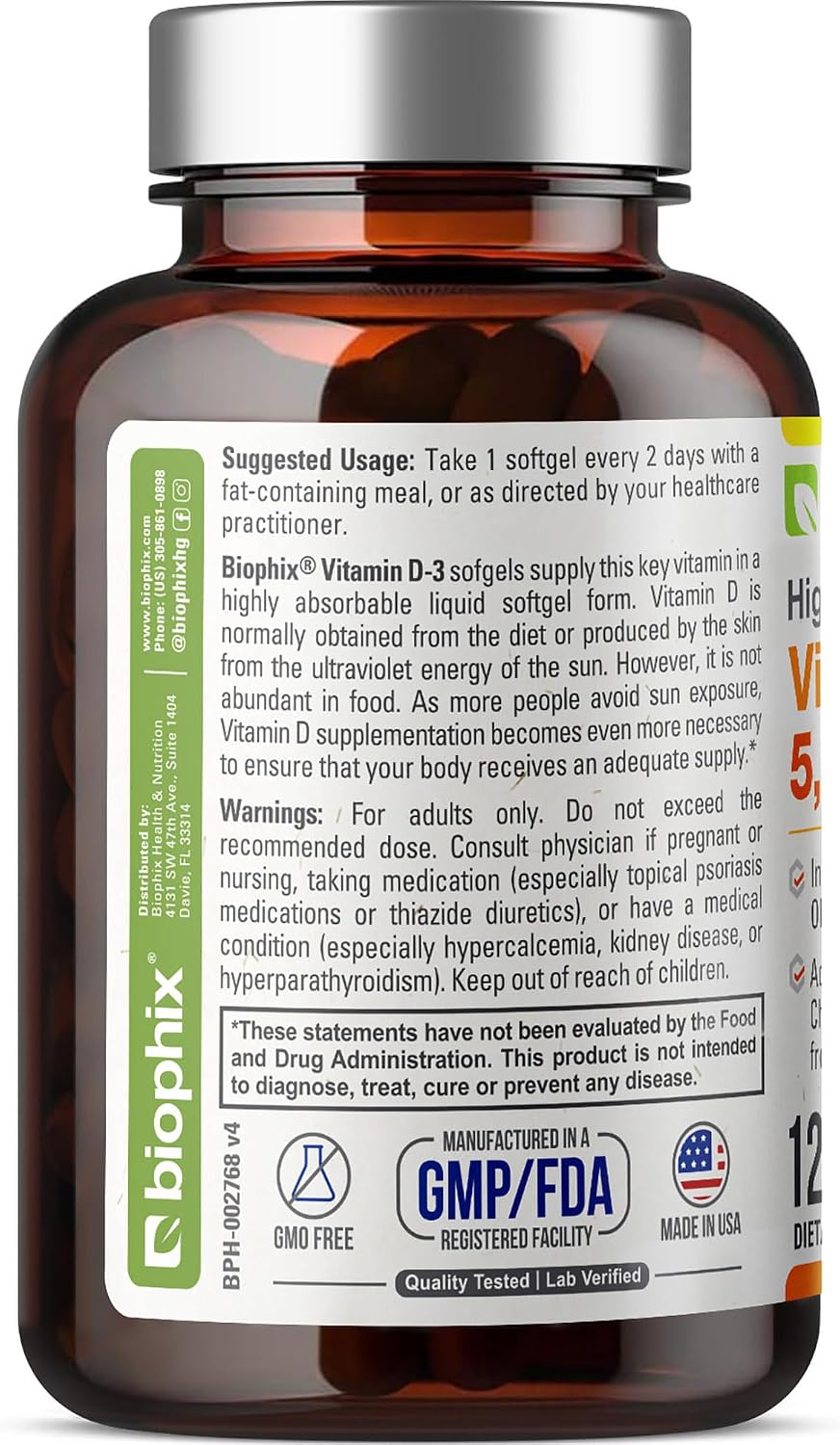 Vitamina D3 5000 UI – 120 Cápsulas – Colecalciferol en Aceite de Oliva