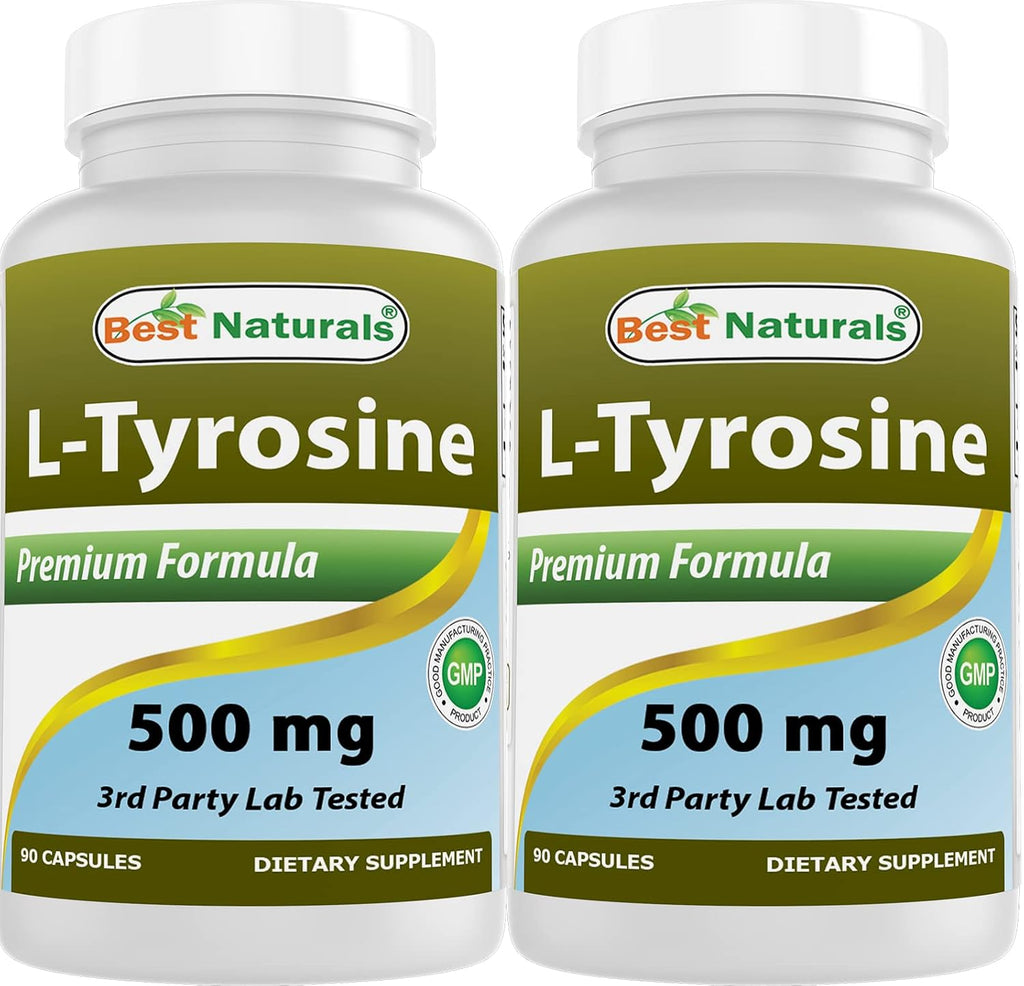 Best Naturals L-Tirosina 500 mg, 180 Cápsulas (2 Envases de 90)