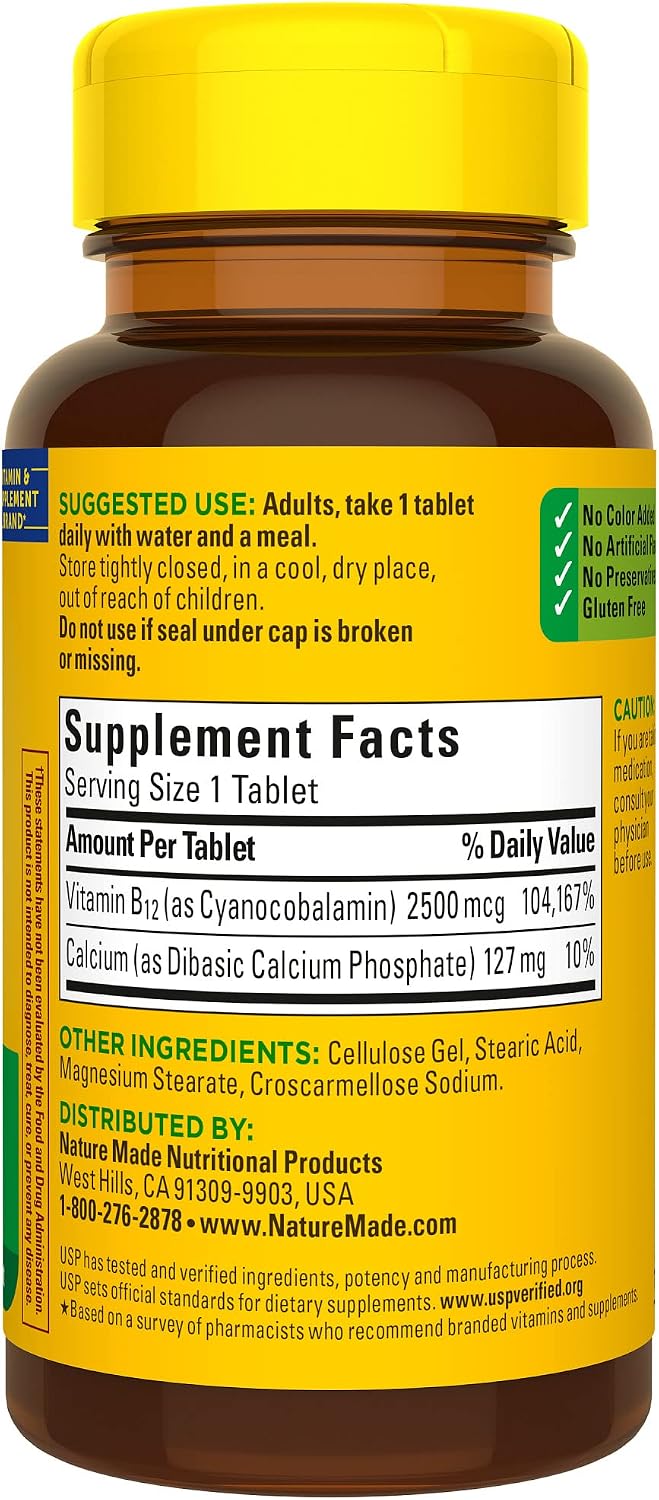 Nature Made Vitamina B12 Extra Fuerte 2500 mcg, 60 Comprimidos