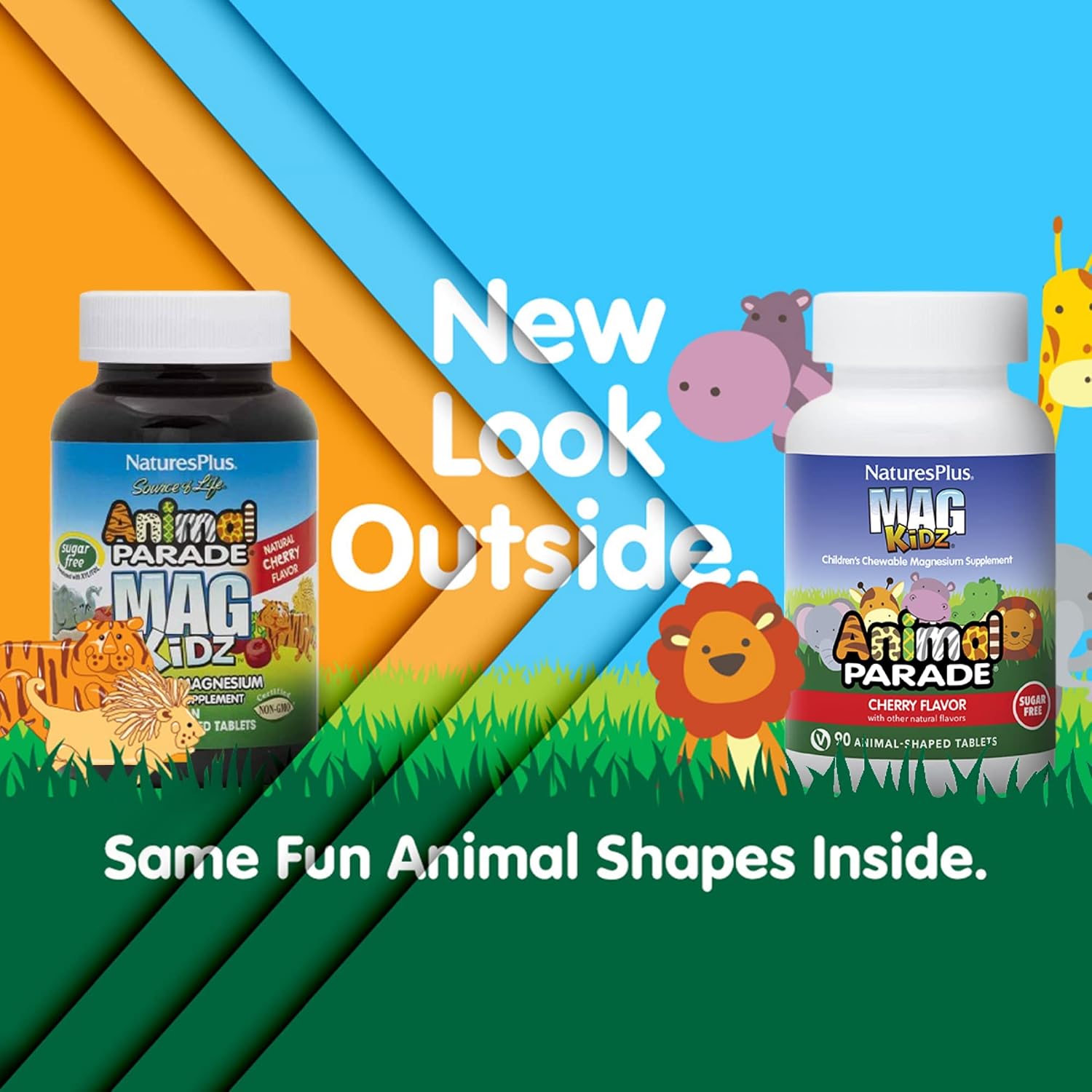 Natures Plus Animal Parade MagKidz Magnesio para Niños, 90 comprimidos masticables