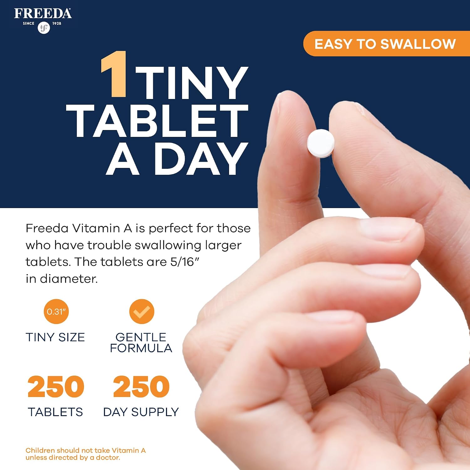 Freeda Vitamin A 15,000 IU – Retinyl Palmitate – Vegan, Kosher – Vision, Skin & Immunity Support – 250 Tablets