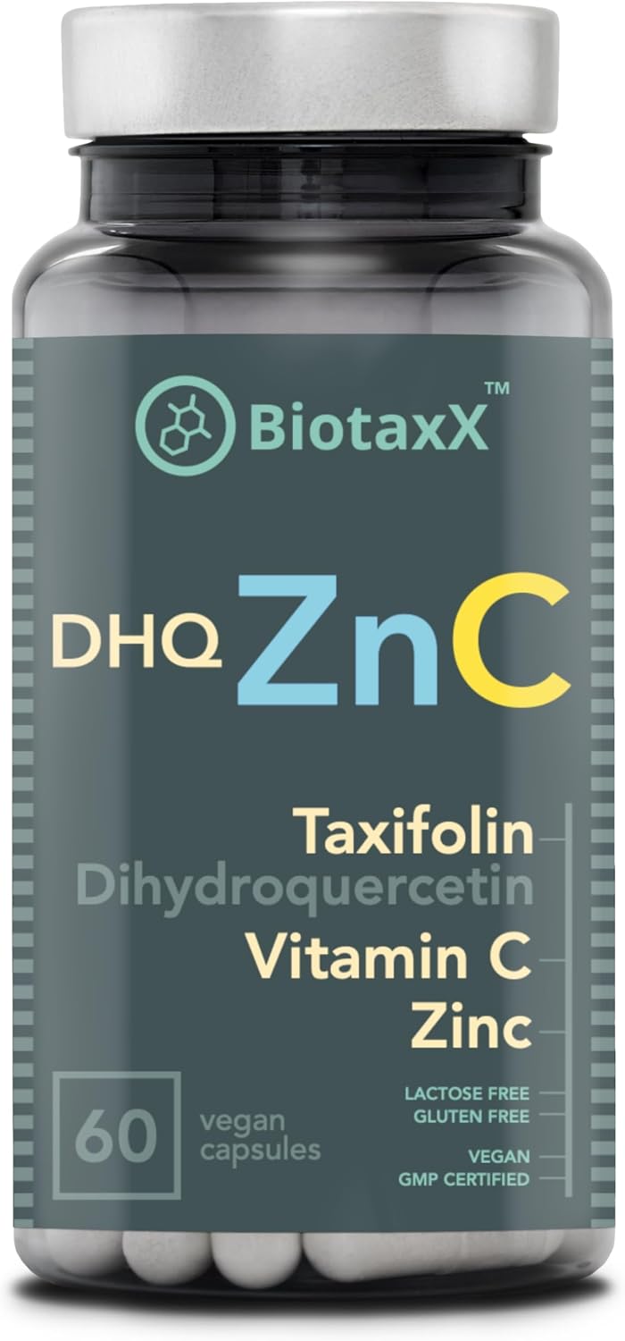 BiotaxX Taxifolin (Dihydroquercetin) + Vitamina C + Zinc – 500 mg, 60 Cápsulas Veganas