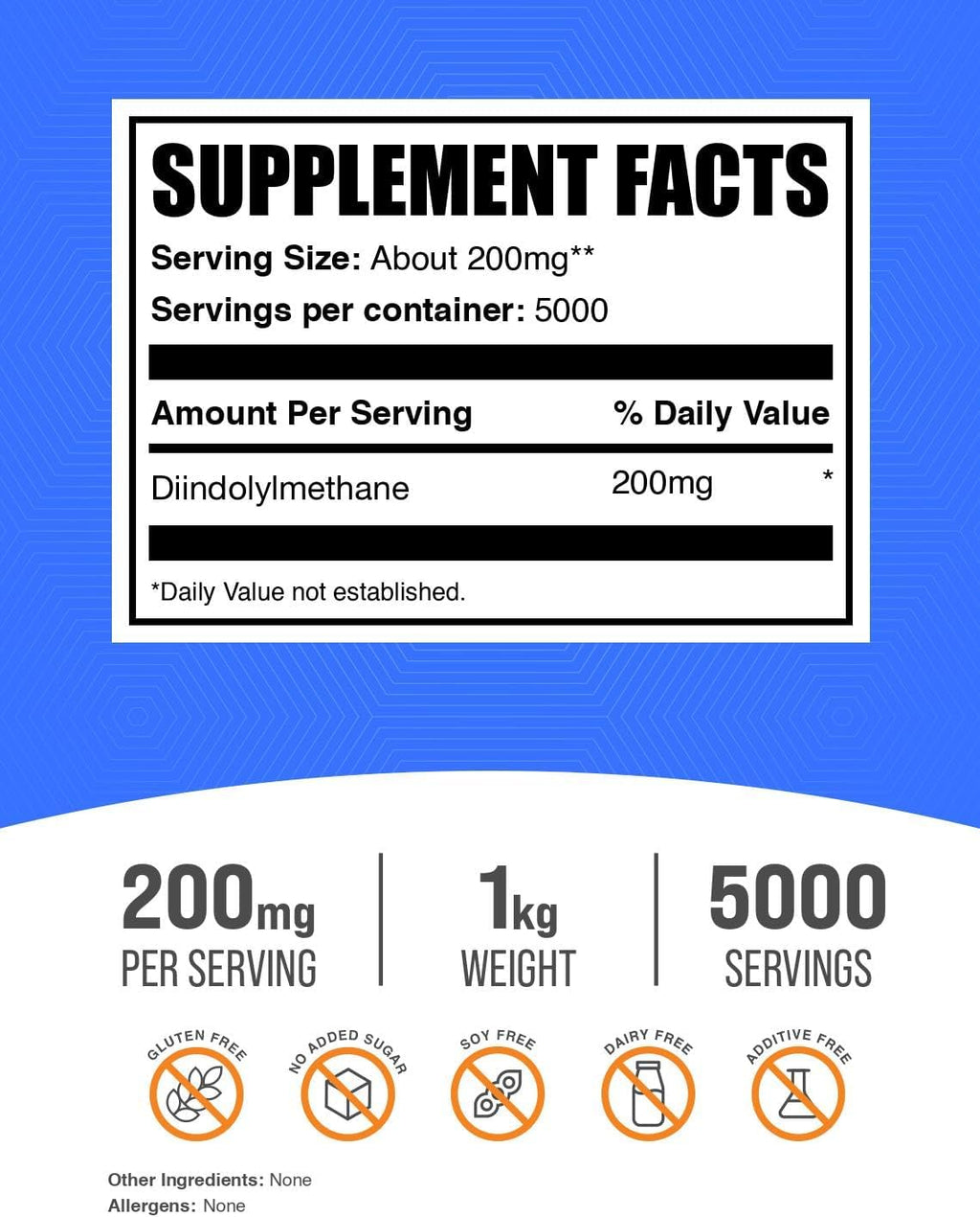 BulkSupplements.com DIM en Polvo - Diindolilmetano, 200 mg por ración, 1 kg