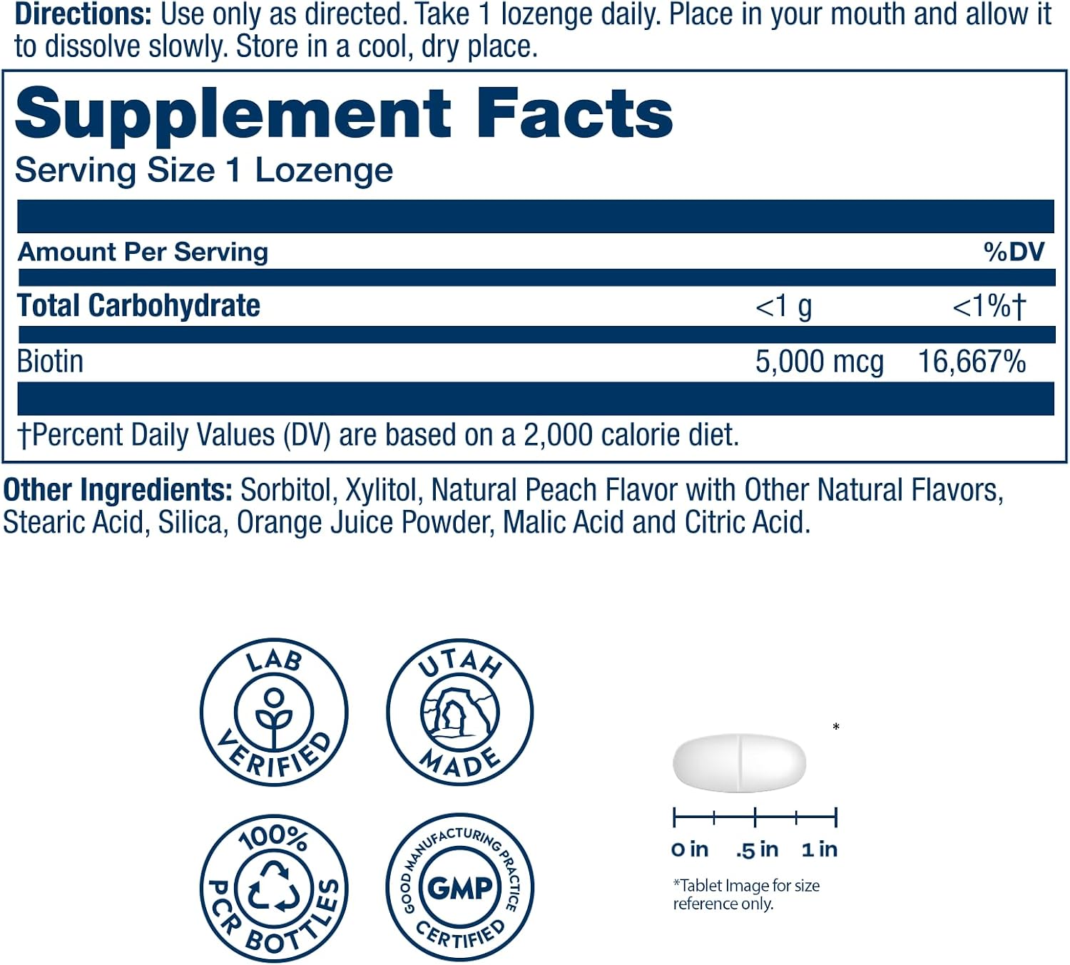 SOLARAY Biotina 5000 mcg - 60 Pastillas de Disolución Lenta