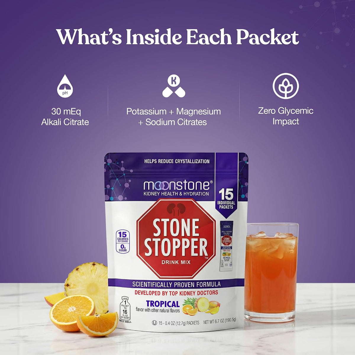 Moonstone Stone Stopper Drink Mix, Tropical – Fórmula desarrollada por especialistas: Creado por urólogos, su – Image 8