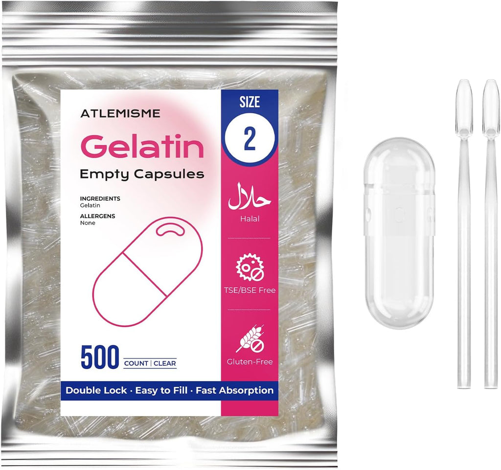 Cápsulas de Gelatina Vacías Tamaño 2 - 1000 uds + 2 Micro Cucharas | ATLEMISME