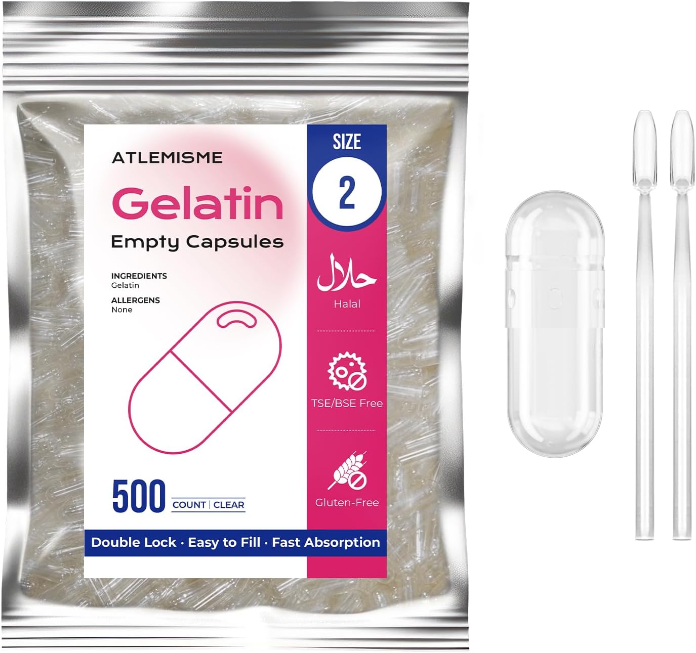 Cápsulas de Gelatina Vacías Tamaño 2 - 1000 uds + 2 Micro Cucharas | ATLEMISME
