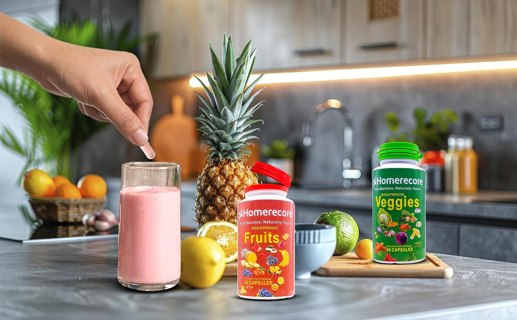 HOMERECORE Suplemento de Frutas y Verduras Enteras - 180 Cápsulas - Vegano, Sin Gluten, Sin Soja