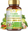 Organic Veda Mirakle Superfoods - Superalimentos Verdes con Probióticos, 40+ Nutrientes Orgánicos, Vitamina C y Resveratrol - 120 Cápsulas