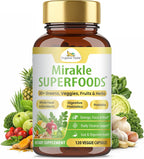 Organic Veda Mirakle Superfoods - Superalimentos Verdes con Probióticos, 40+ Nutrientes Orgánicos, Vitamina C y Resveratrol - 120 Cápsulas