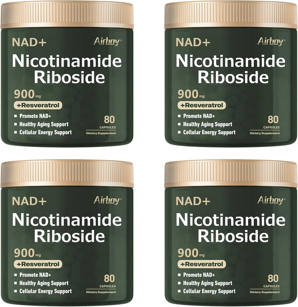 Airboy Nicotinamida Ribósida Liposomal 900 mg con Resveratrol y Quercetina - 320 Cápsulas (4 Envases de 80)