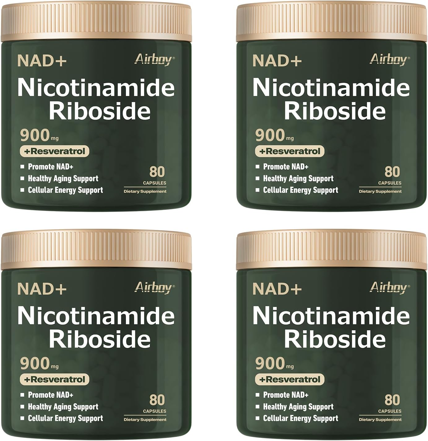 Airboy Nicotinamida Ribósida Liposomal 900 mg con Resveratrol y Quercetina - 320 Cápsulas (4 Envases de 80)
