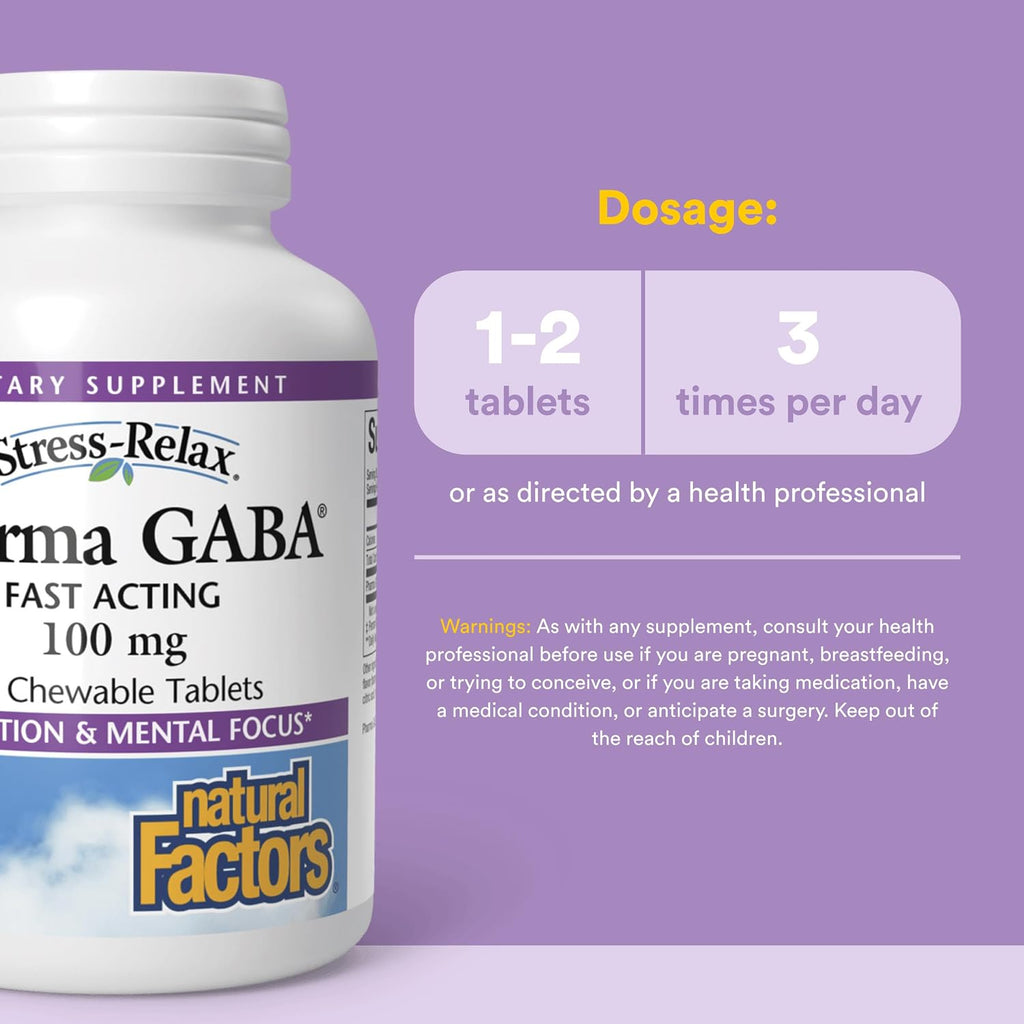 Natural Factors Pharma GABA - 60 Comprimidos Masticables (30 Dosis) - Complemento Alimenticio con GABA